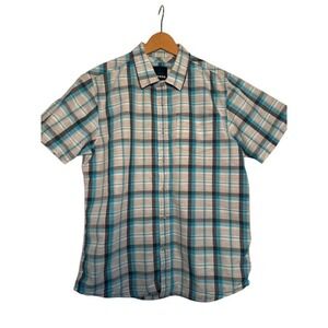 Prana Mens Plaid Short Sleeve Button Up Shirt Organic Cotton Blend - Medium